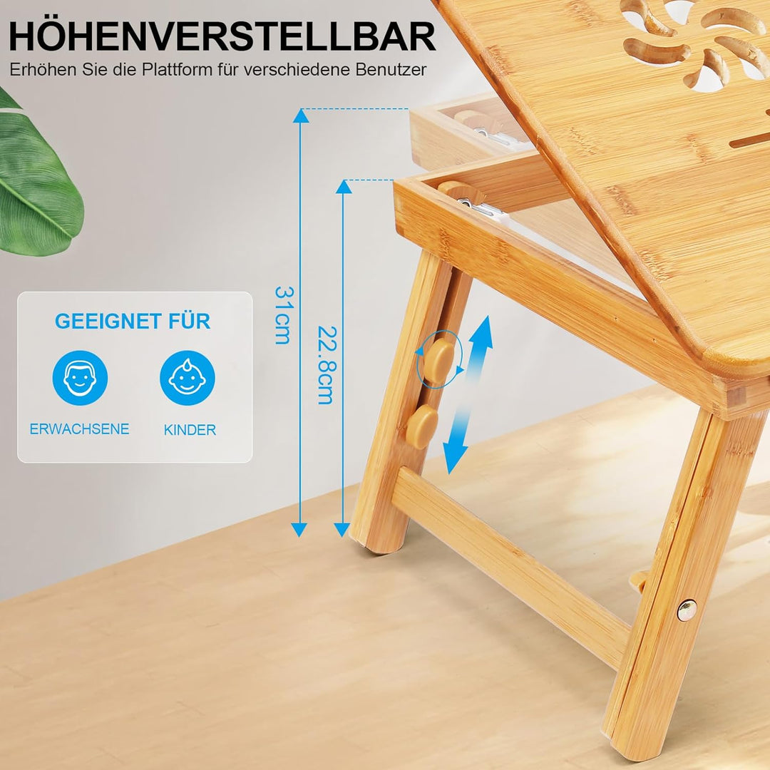 Lap Desk, Laptop-Schreibtisch für Bett, Bambus höhenverstellbarer Winkel Faltbarer Ständer mit Table
