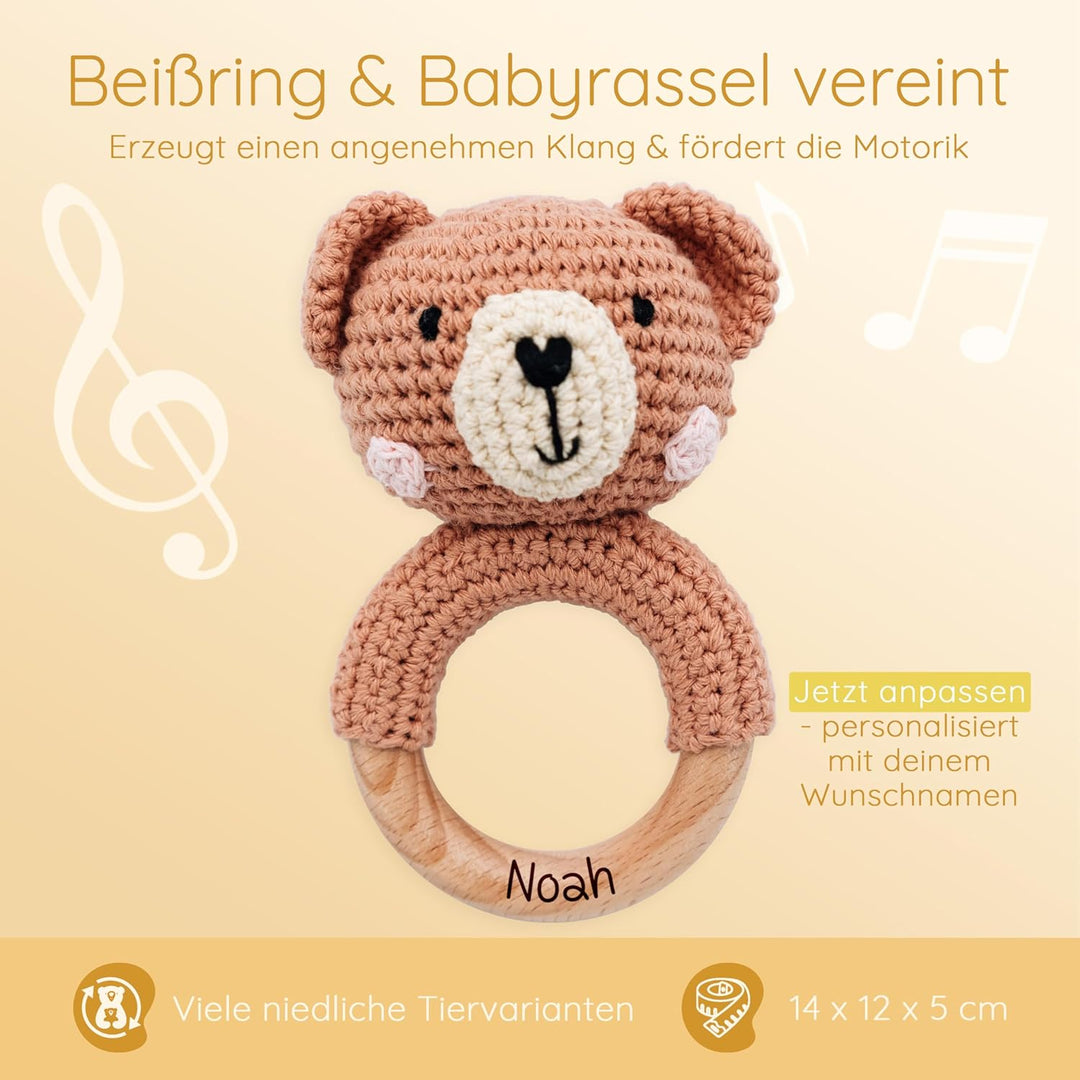 Personalisierter Beissring Baby - Niedlicher Greifling für Baby's ab 0 Monate - Babyrassel mit Name