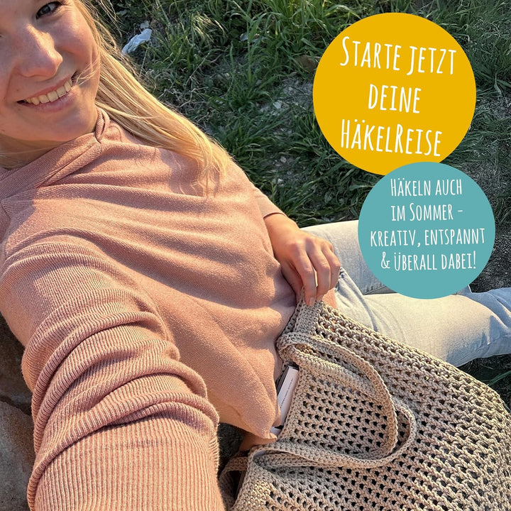 HÄKEL LIESE Häkelset Für Anfänger - Strandtasche Damen, Häkel Set für Anfänger Erwachsene, Häkelnade