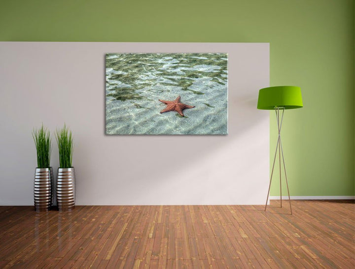 Seestern im klaren Wasser Leinwand, XXL riesige Bilder fertig gerahmt mit Keilrahmen, Kunstdruck auf
