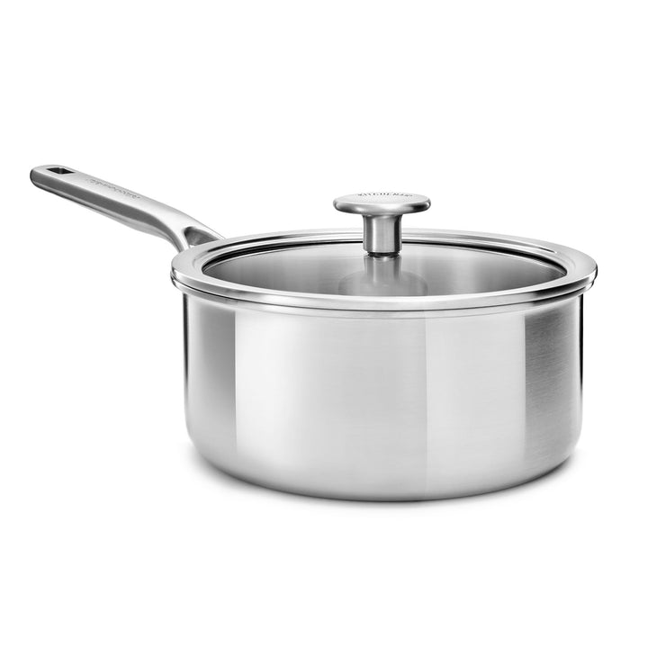 KitchenAid MultiPly 3PLY PFAS-freier Edelstahl-Kochtopf mit Glasdeckel, 18 cm/2,13 L, Dreifach, Mult