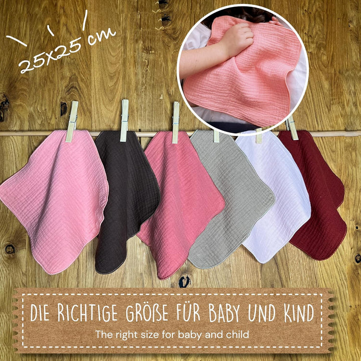 6er Set Baby Spucktücher Musselin aus Bio-Baumwolle GOTS 25x25cm - Mini Babywaschlappen für Mädchen