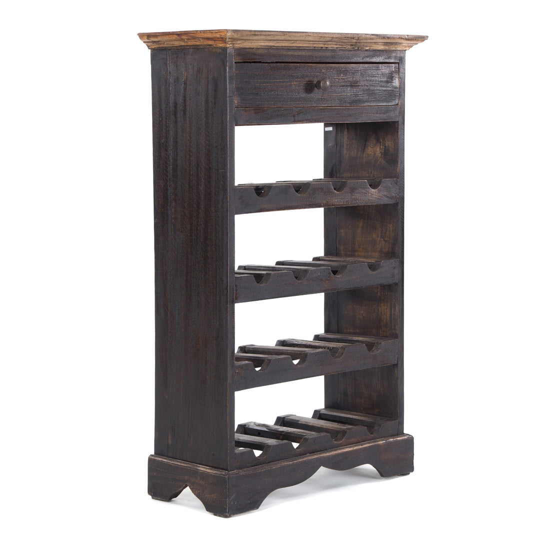 DESIGN DELIGHTS MASSIVHOLZ WEINREGAL Napoleon | 85x55cm(HxB), nostalgisches Flaschenregal mit Schubl