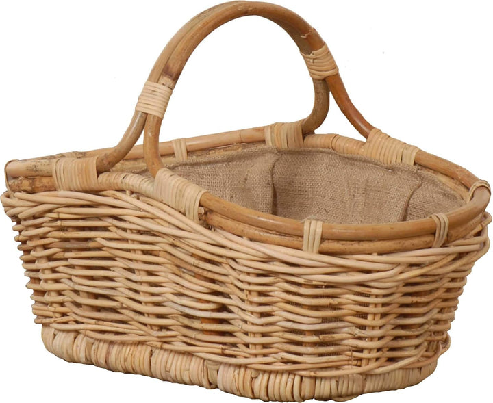 Tragekorb Holzkorb mit Griff Kaminholzkorb zum Tragen Brennholz Korb Träger aus Rattan mit Jute Stof