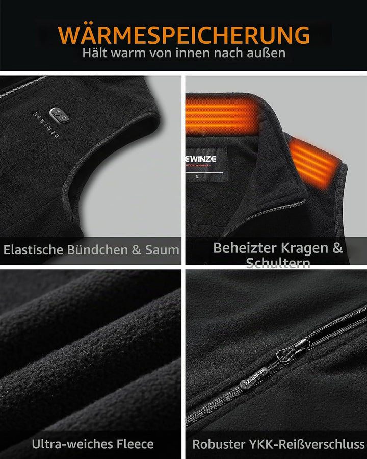 HEWINZE Fleece Beheizbare Weste Herren - Wärme weste mit akku 7.4V, heizweste jagd 7.4v-(stil A)dame
