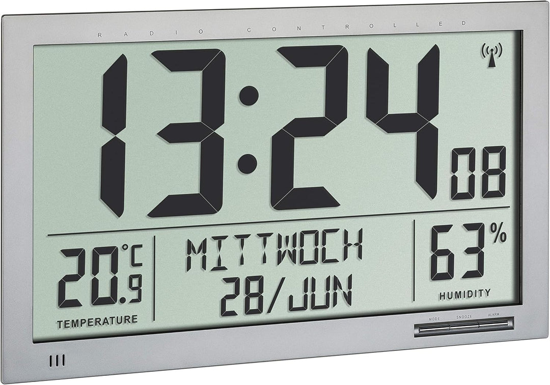 TFA Dostmann Funk Wanduhr XXL, 60.4517.54, mit Temperatur, Luftfeuchtigkeit, grosses Display, gut ab