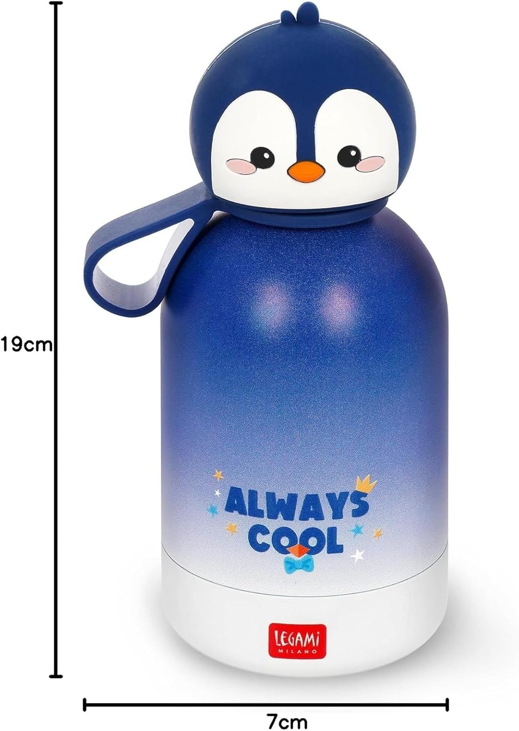 Legami - Hot&Cold BFF Kinder-Wasserflasche, Penguin-Motiv, doppellagig aus 18/8 Edelstahl mit luftdi