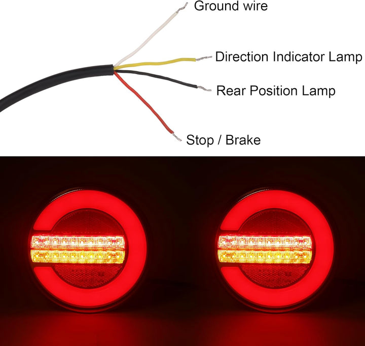 AOHEWEI 2 Stück LED-Anhänger-Rückleuchten 12 V/24 V, rund wasserdicht Rücklicht Brems-Blinker Reflek