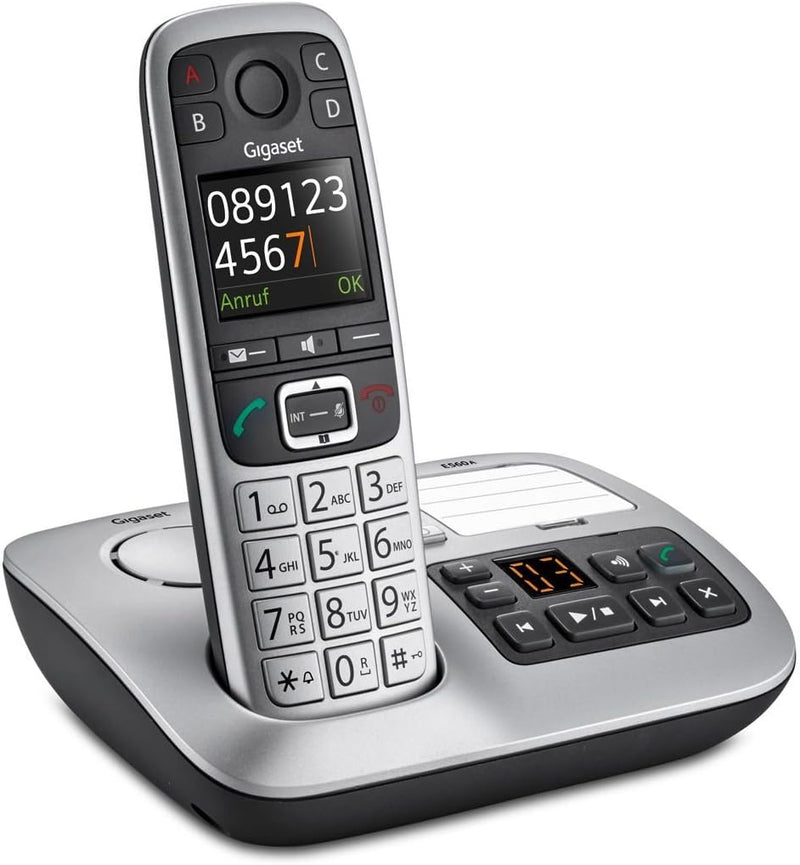 Gigaset E550A Dect-Grosstasten-Schnurlostelefon mit Anrufbeatworter, Notruffunktion, schwarz/platin