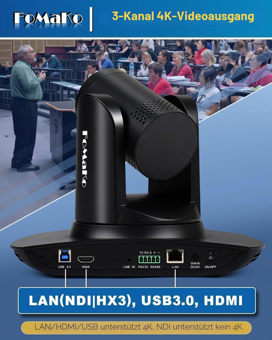 FoMaKo 4K PTZ NDI Kamera Set mit NDI PTZ Controller, NDI HX3 KI-Tracking 20x Optischer Zoom, mit HDM
