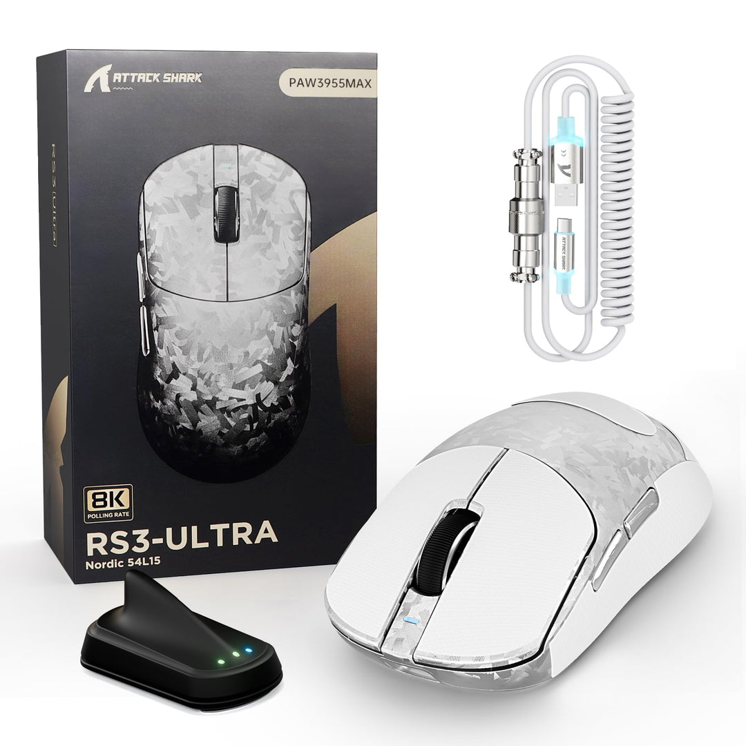 ATTACK SHARK RS3 Ultra Carbonfaser Kabellose Gaming Maus mit C06Ultra Kabel | Dual 8000Hz Abtastrate