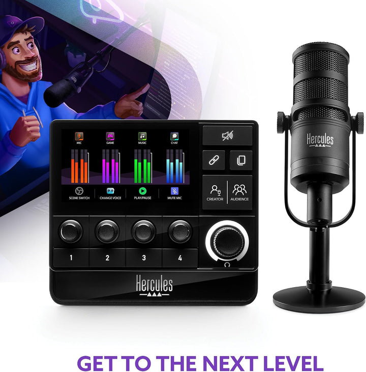 Hercules Stream Essentials Kit - Stream 200 + XLR-Mikrofon PC | Stream 200 XLR-Controller mit 4,3-Zo