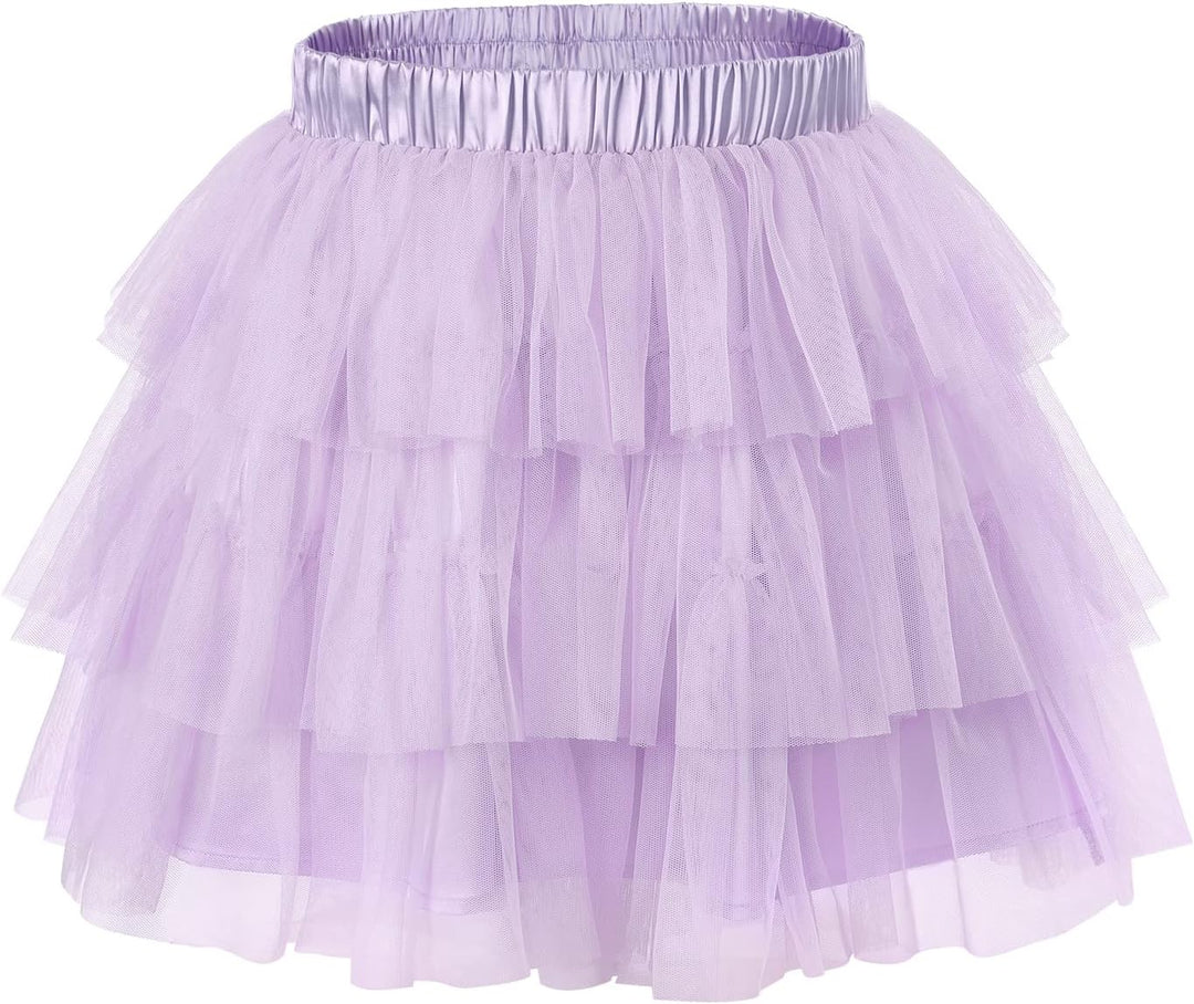 LittleForBig Damen Mesh Tüll Puffy Petticoat Tutu Ballett Bubble Rock Kurzer Ballerina Rock, Lila