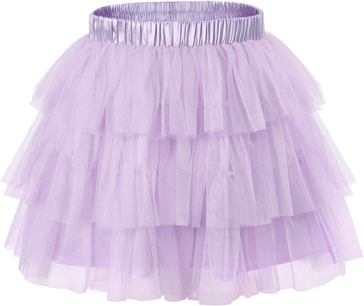 LittleForBig Damen Mesh Tüll Puffy Petticoat Tutu Ballett Bubble Rock Kurzer Ballerina Rock, Lila