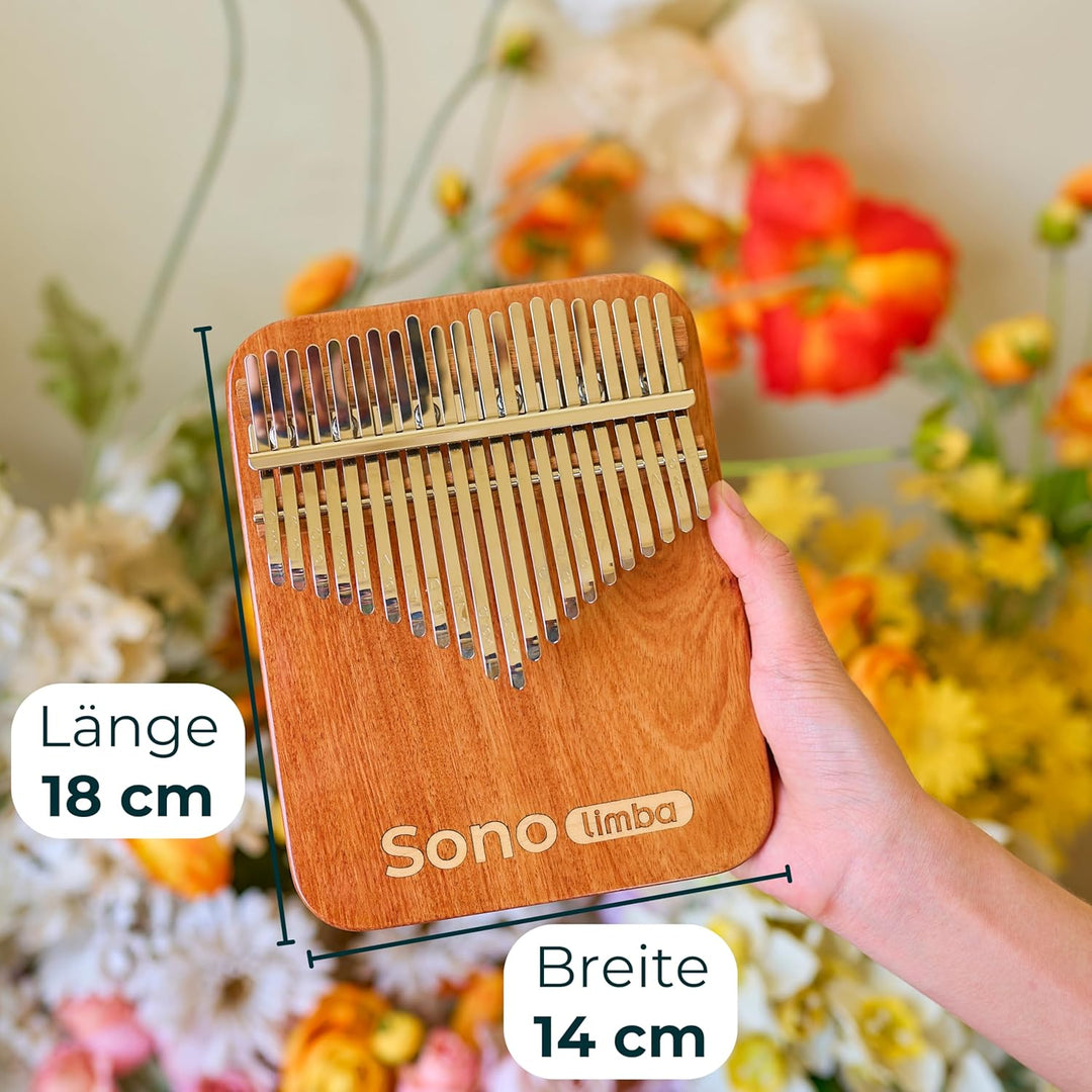 Kalimba "Sonolimba" mit 21 Schlüsseln in C - Dur aus Korallenholz. Daumenklavier inkl. Set mit Liede
