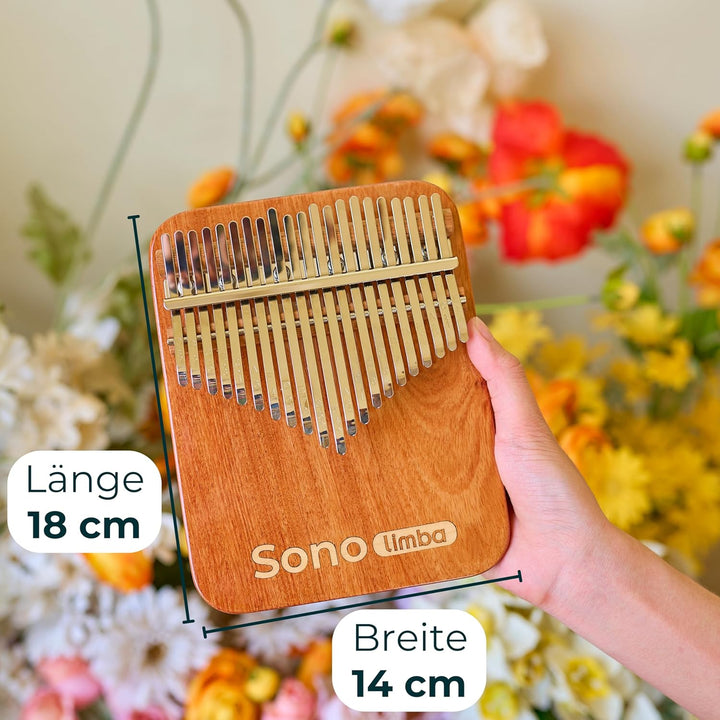 Kalimba "Sonolimba" mit 21 Schlüsseln in C - Dur aus Korallenholz. Daumenklavier inkl. Set mit Liede