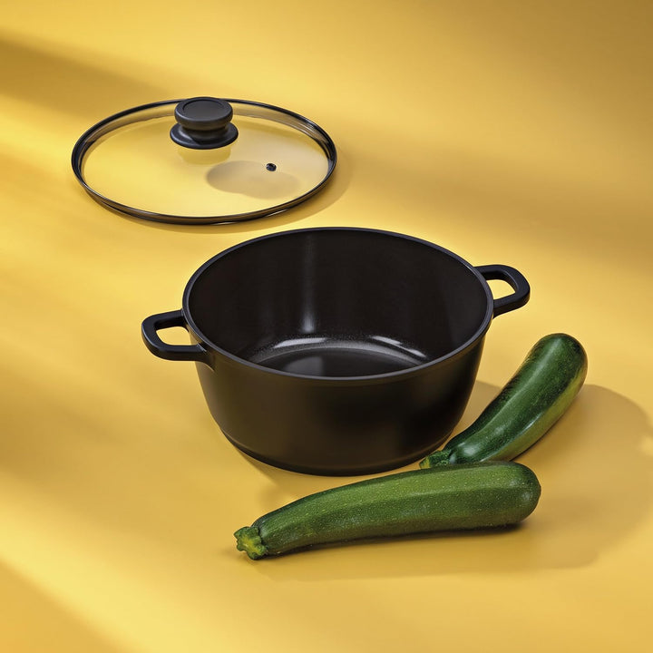 kela Fleischtopf 24 cm mit Glasdeckel ATURA, Kochtopf gross 3,2 Liter, Topf Induktion, Aluguss keram