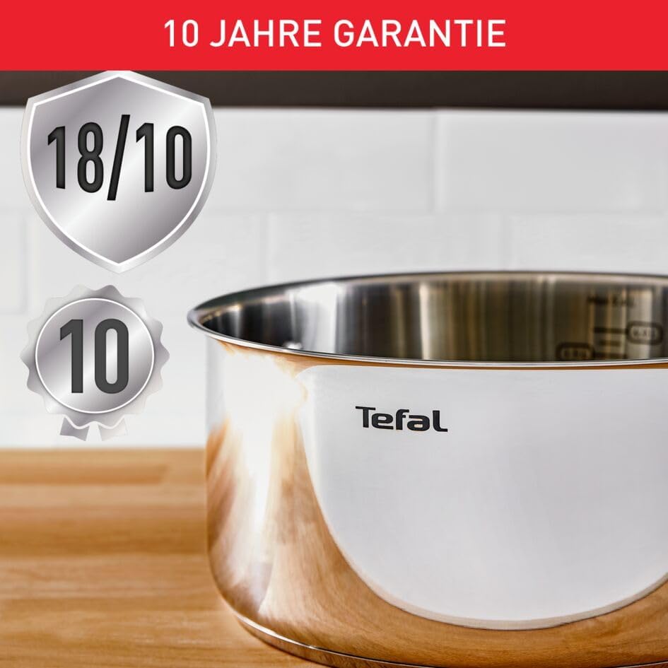 Tefal Duetto + 3 Töpfe 16/20/24 cm, 1 Stielkasserolle 16 cm aus Edelstahl, 3 Glasdeckel, Messmarkier