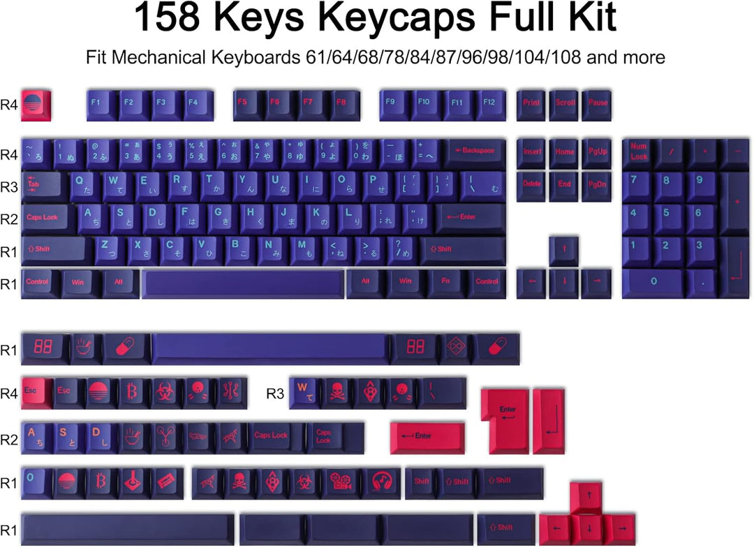 Sunzit PBT Keycaps, 159 Tasten Cherry Profile Dye Sublimation Laser Keycap mit 7U Leertaste Geeignet