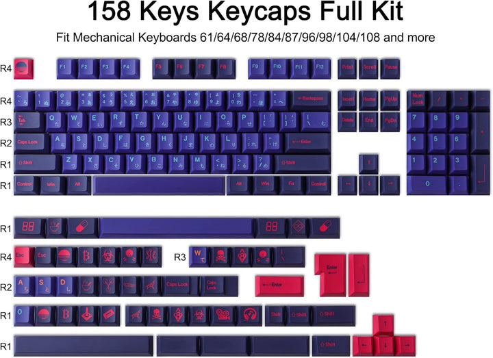 Sunzit PBT Keycaps, 159 Tasten Cherry Profile Dye Sublimation Laser Keycap mit 7U Leertaste Geeignet