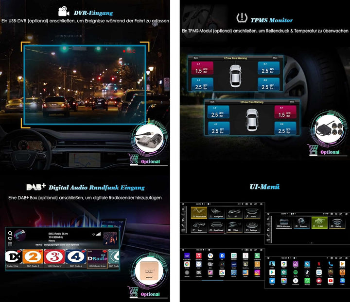 10,25 Zoll Acht-Kern Android 13 DAB+ Autoradio Für Audi Q5 mit GPS Navigation Unterstützt Drahtlos C