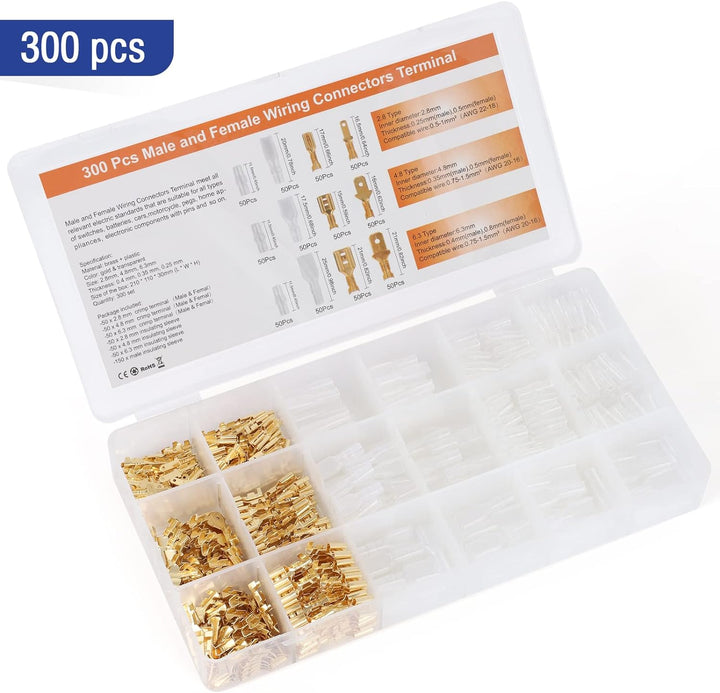 Crimpzange Flachsteckhülsen Set - TUBTAP® Flachsteckhülsenzange mit 300 stück Kabelstecker Tool Kit