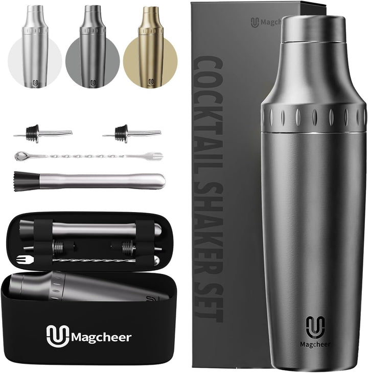 Cocktail Shaker Set mit Integrierter Massskala 900ml Premium Edelstahl Frostsicherer Doppelwand-Bark