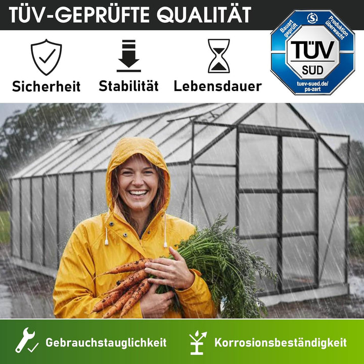BRAST® Gewächshaus Aluminium mit Fundament rostfrei 40 Modelle 130x190x195cm - 490x250x235cm 6mm Pla