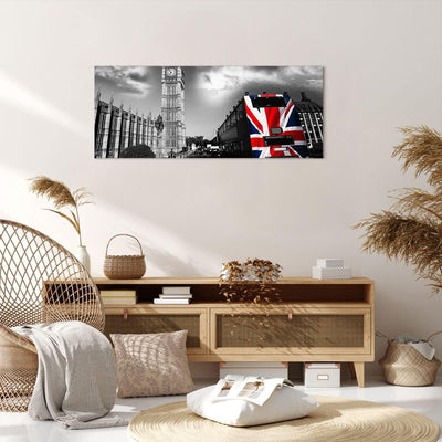 Panorama Bilder auf Leinwand 100x40cm Leinwandbild Bus London Big Ben Gebäude Gross Wanddeko Bild Sc