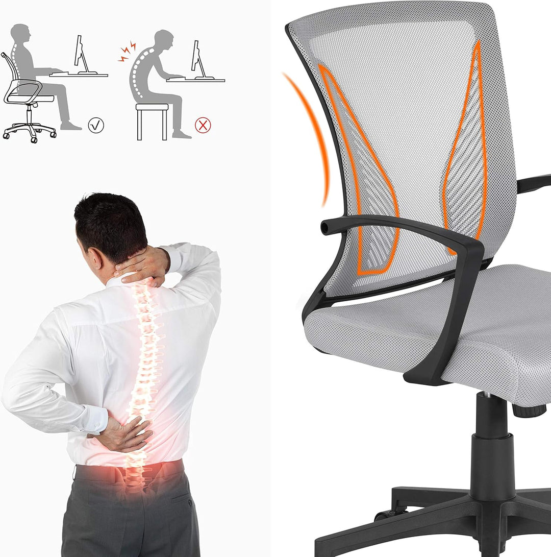 Yaheetech Bürostuhl Ergonomisch, Schreibtischstuhl mit Netzbespannung, Arbeitsstuhl mit Armlehnen, C