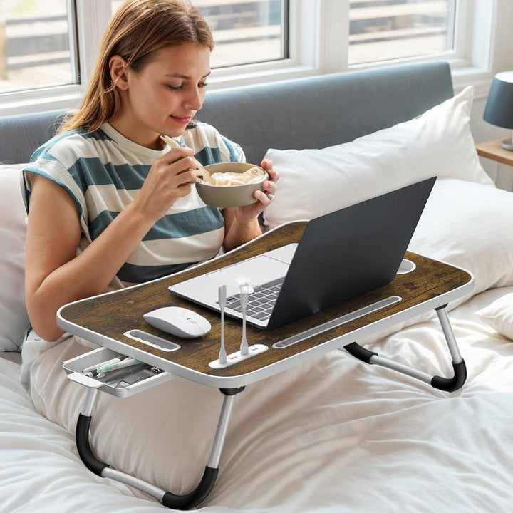 Huracan Laptop Tisch Betttablett Klappbar, Tragbares Laptoptisch für Bett, Lapdesk mit Schublade, Ta