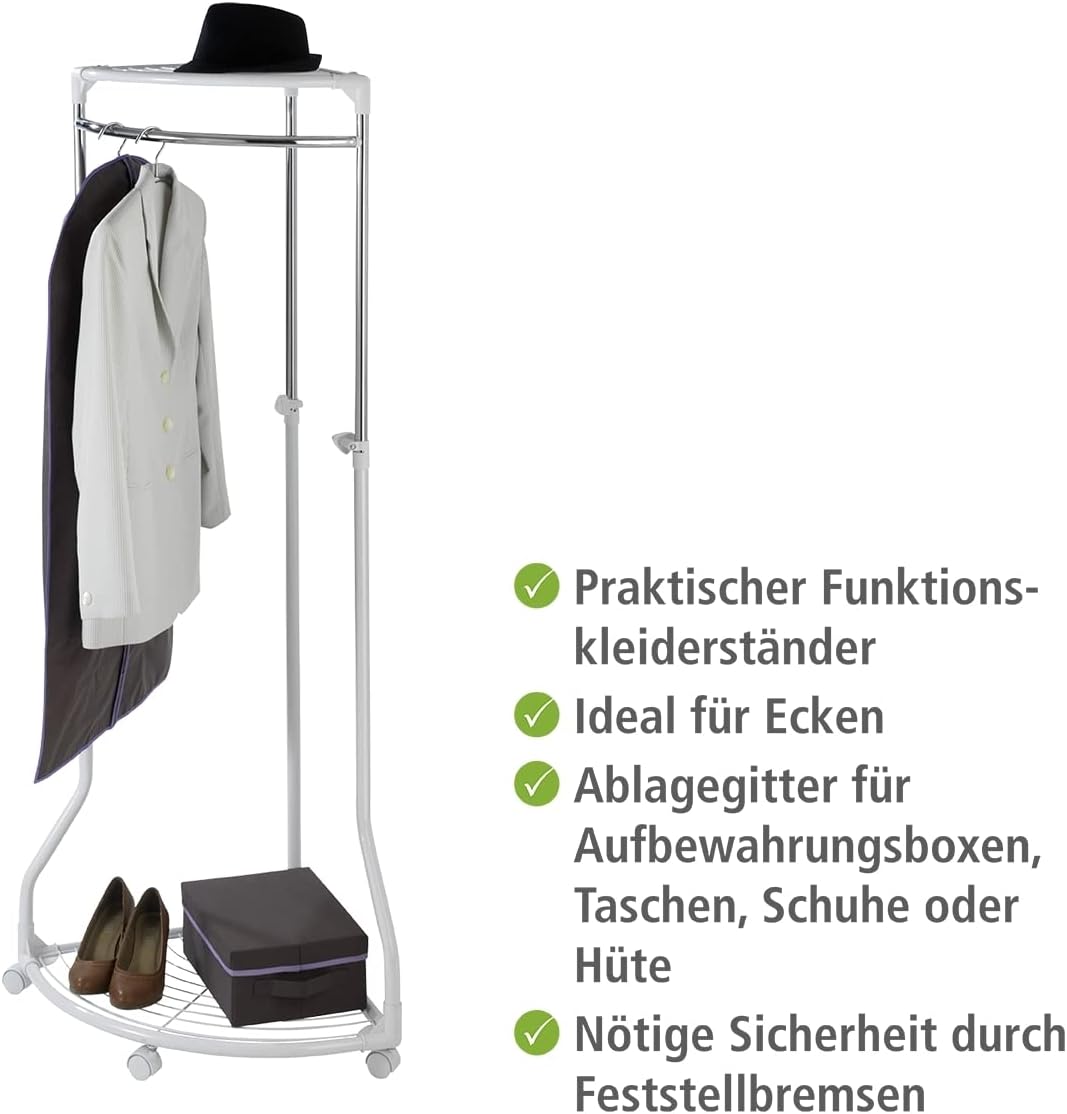 WENKO Kleiderständer Pointy, Garderobenständer zur Kleideraufbewahrung für die Ecke, mit Rollen und