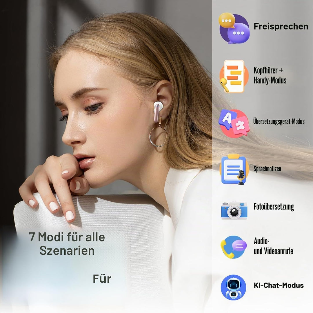 KI Kopfhörer Übersetzer, 42H Bluetooth 5.4 Sprachübersetzer Kopfhörer mit 164 Sprachen, 6 Übersetzun