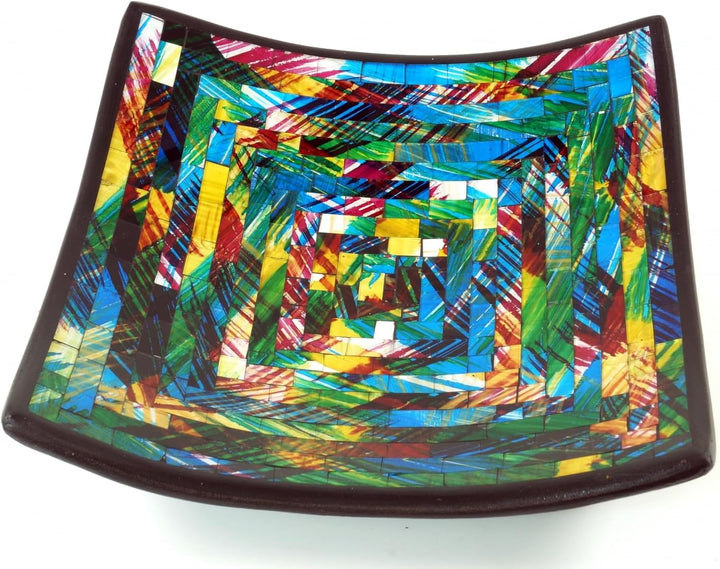 GURU SHOP Eckige Mosaikschale, Untersetzer, Dekoschale, Handgearbeitete Keramik & Glas Obst Schale -
