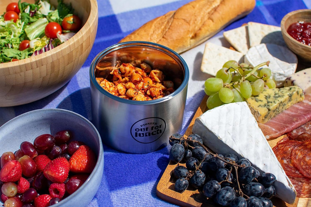 Pioneer Thermo-Speisebehälter 1,5 L Edelstahl Doppelwandig 2-in-1 mit Extra Breiten Öffnung, Isolier