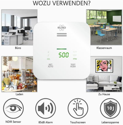 ELRO Connects SF500CO2 Smart WiFi CO2 Meter Kit - Komplettset mit koppelbarem Luftqualitätsmessgerät