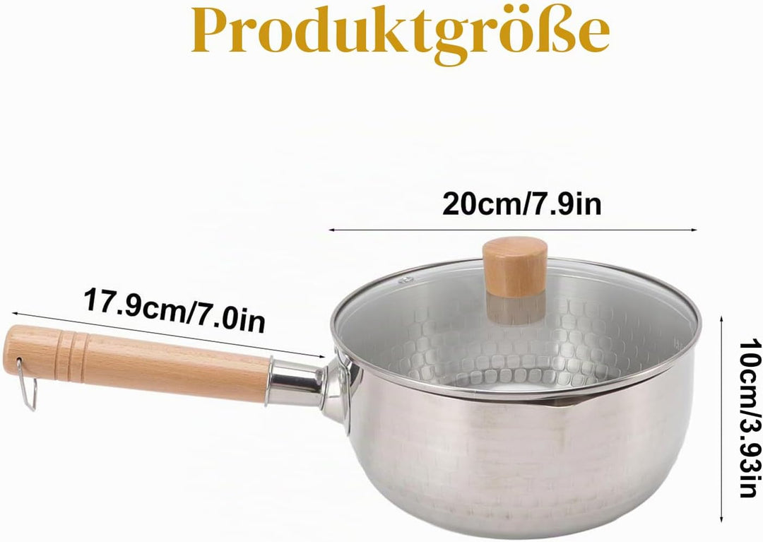 20cm/7.9in Yukihira Kochtopf Edelstahl Antihaft Kasserolle mit Deckel Traditionell Japanischer Pfann