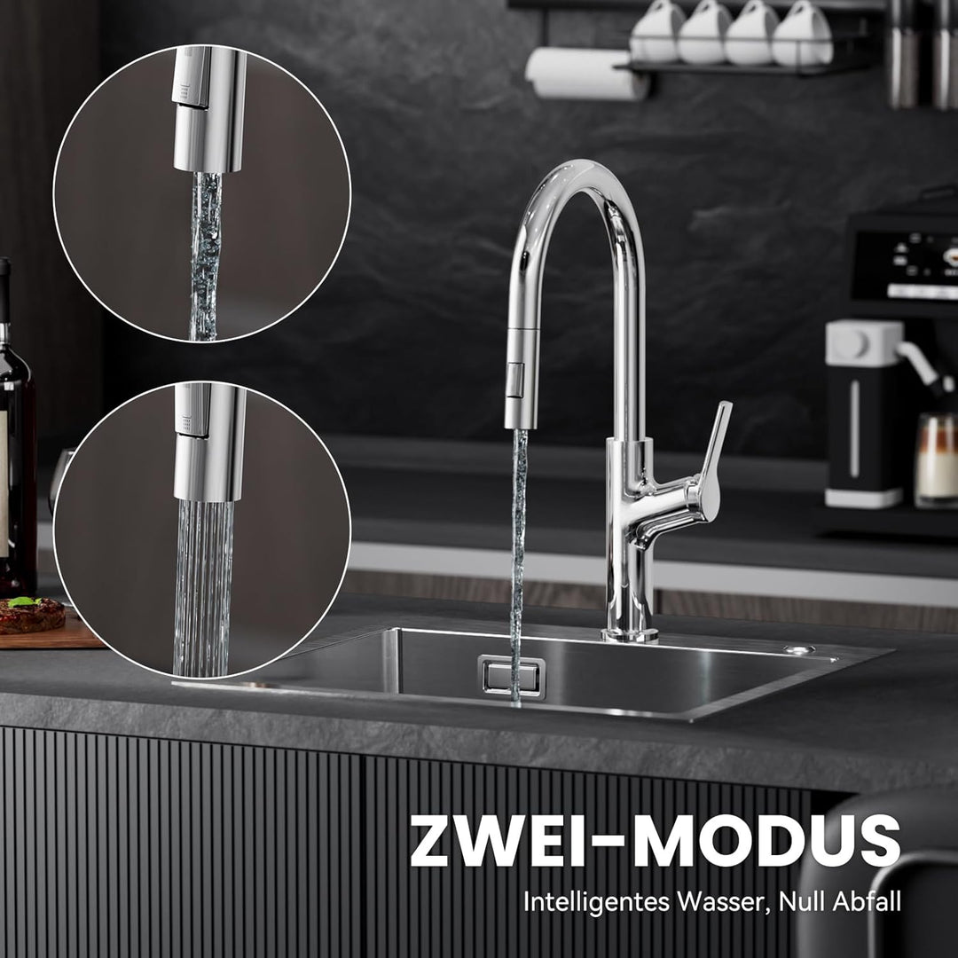 CECIPA Wasserhahn Küche Ausziehbar, Zinklegierung Küchenarmatur mit Brause Zwei Wasserstrahlarten, H