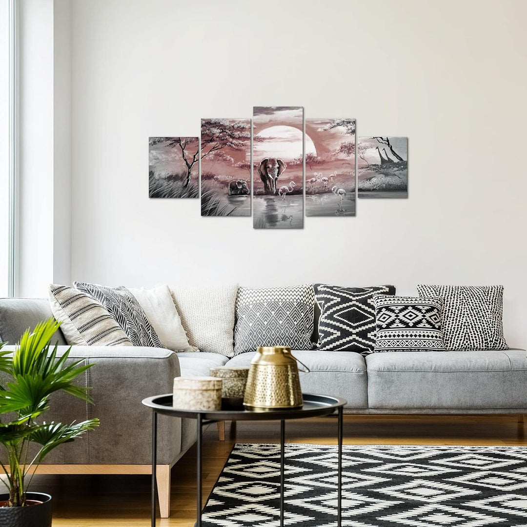 Runa Art Wandbilder Afrika Elefant 5 Teilig Bild auf Vlies Leinwand Deko Wohnzimmer Schlafzimmer Son