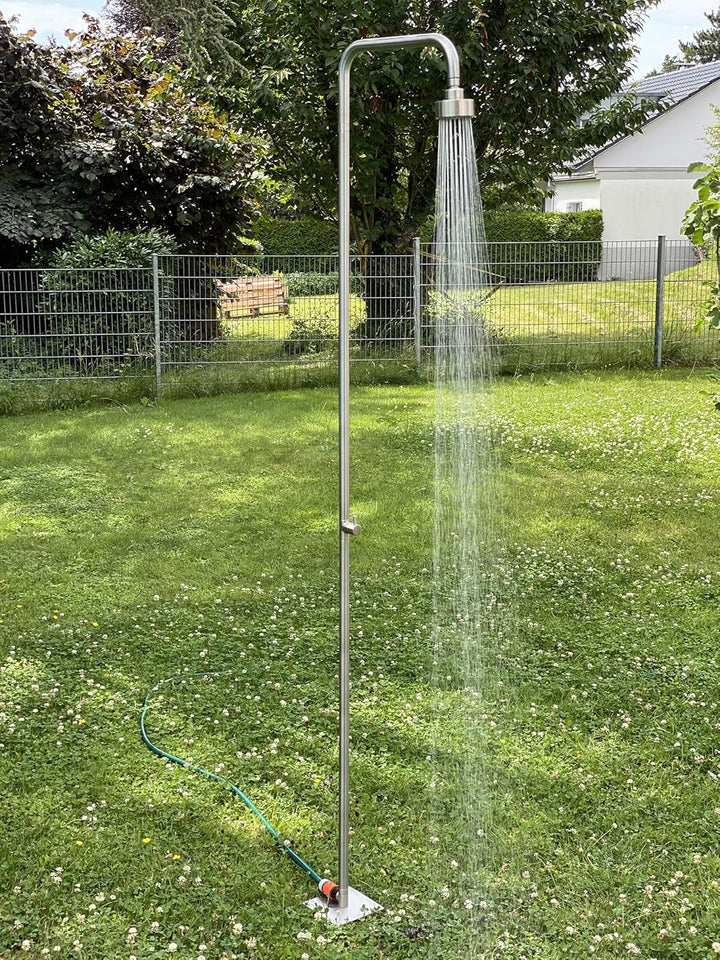 Design Gartendusche Aussendusche Pooldusche Deluxe aus hochwertigem Edelstahl Nickel gebürstet, Kopf