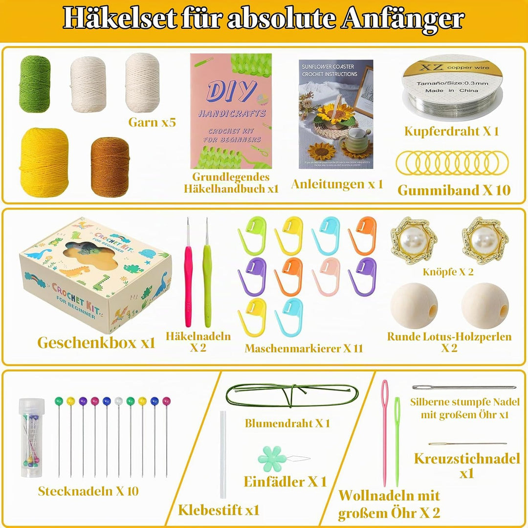 Weldomcor Häkel-Starterset für Anfänger Pflanze Häkelset Häckeln Stricken für Anfänger Set für DIY-H