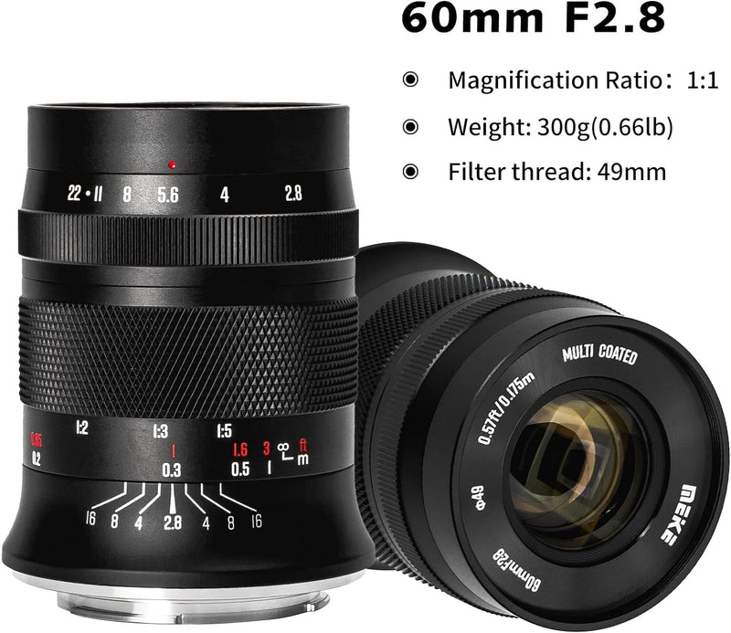 Meike 60mm F2.8 Vergrösserung Makro Manueller Fokus APS-C Objektiv Kompatibel mit Canon RF-Mount Kam