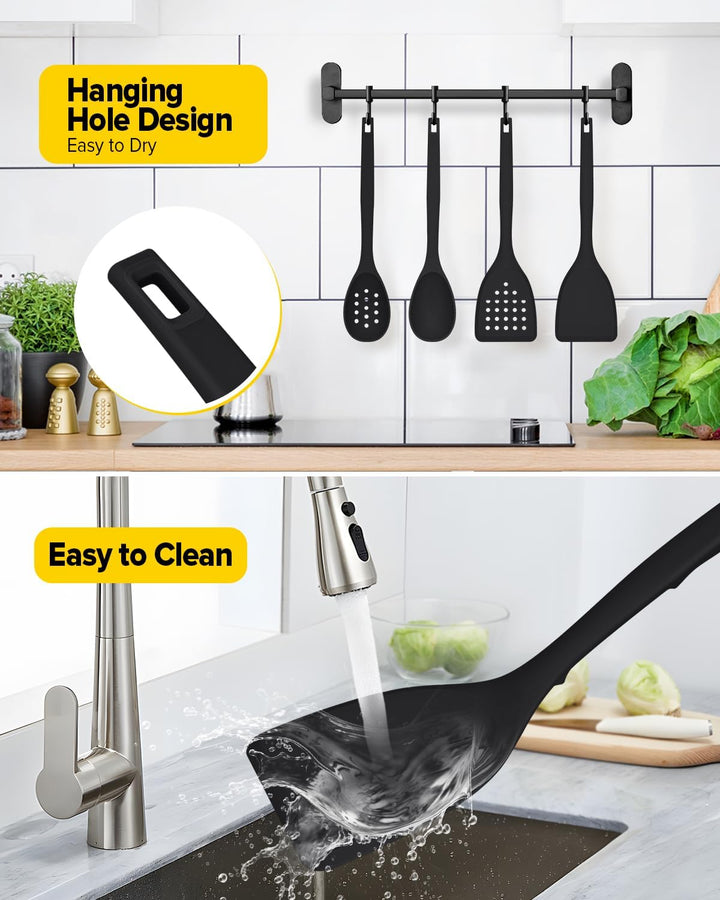 Packung von 4 Silikon Kochgeräte Set, Non-Stick-Festspalten und hitzebeständige Schlitzlöffel mit Rü
