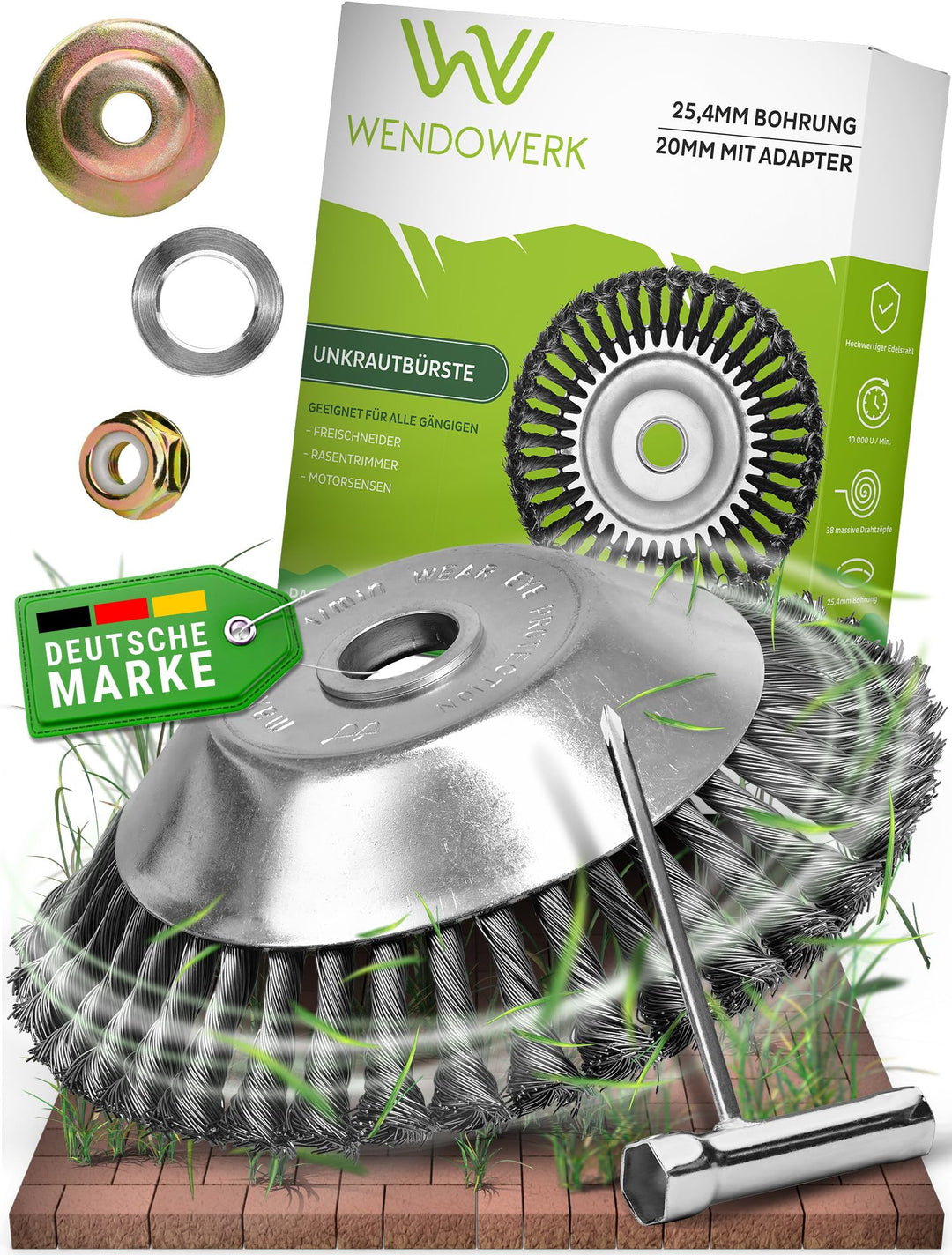 WENDOWERK® Profi Unkrautbürste Freischneider mit 25,4mm Bohrung [2023] - Effektive Unkrautentfernung