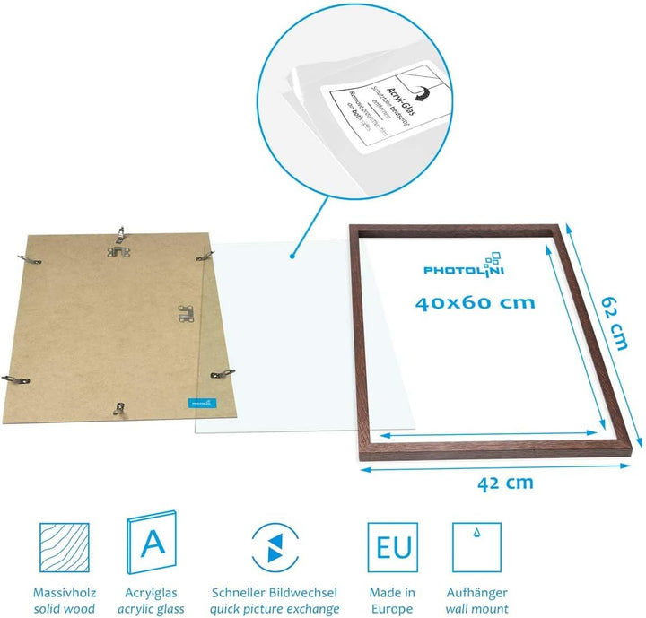PHOTOLINI Bilderrahmen 40x60 Holz Eiche dunkel 2er Set, 40x60 cm Bilderrahmen Made in EU, Holzrahmen