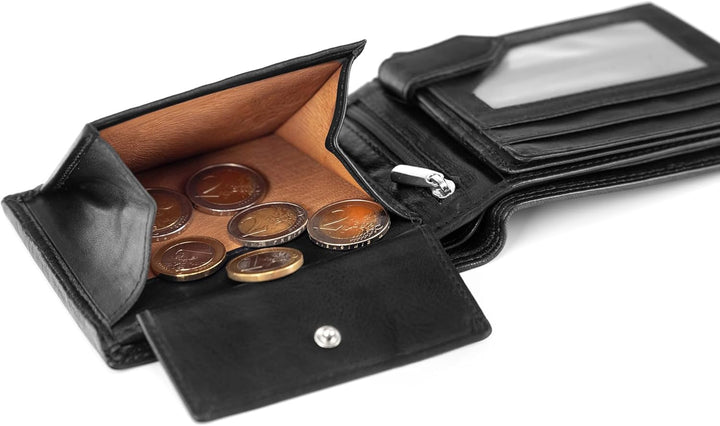 Fa.Volmer ® Stabile Schwarze Herren Geldbörse echt Leder Querformat mit RFID Schutz #First-Class
