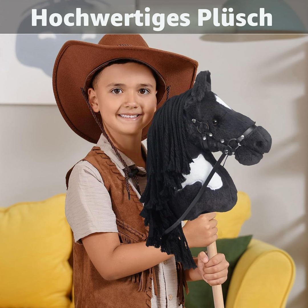 BEJOY Steckenpferd Spielzeug Pferd, Hobby Horse Holzpferd Plüschpferd zum Reiten für Kinder mit Half