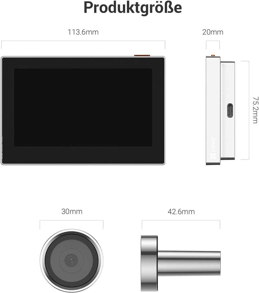 EZVIZ kabellose Türspion-Kamera mit 4,3 Zoll Farbbildschirm, 2MP Türklingel mit 2200mAh Akku und 146