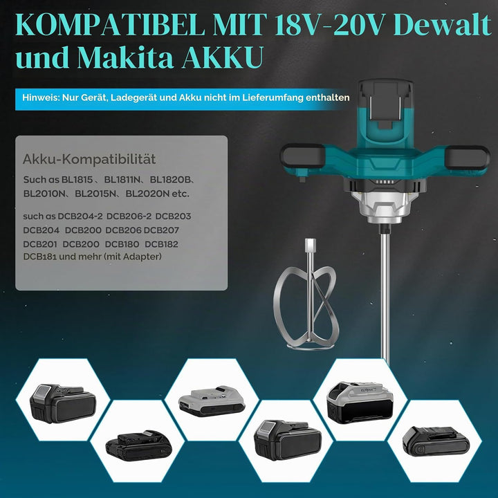 IMAYCC 1000W Kabellose Mörtelrührer Elektrischer Betonmischer,21V Rührwerk Beton Mit 6-Gang-Drehzahl