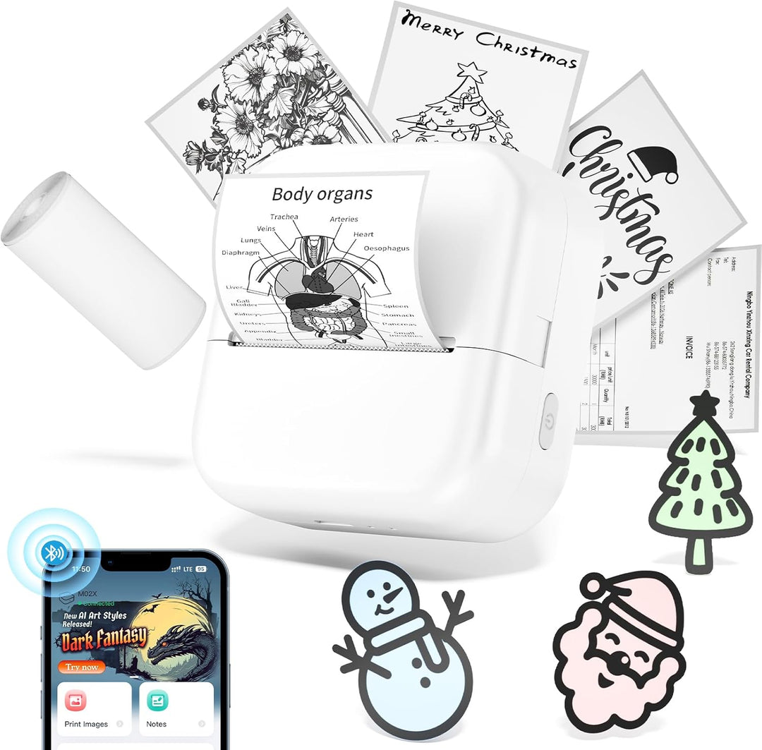 Phomemo Aufkleber Drucker - Mini Fotodrucker, M02X Kabellos Bluetooth Thermischer Mobiler Drucker, T